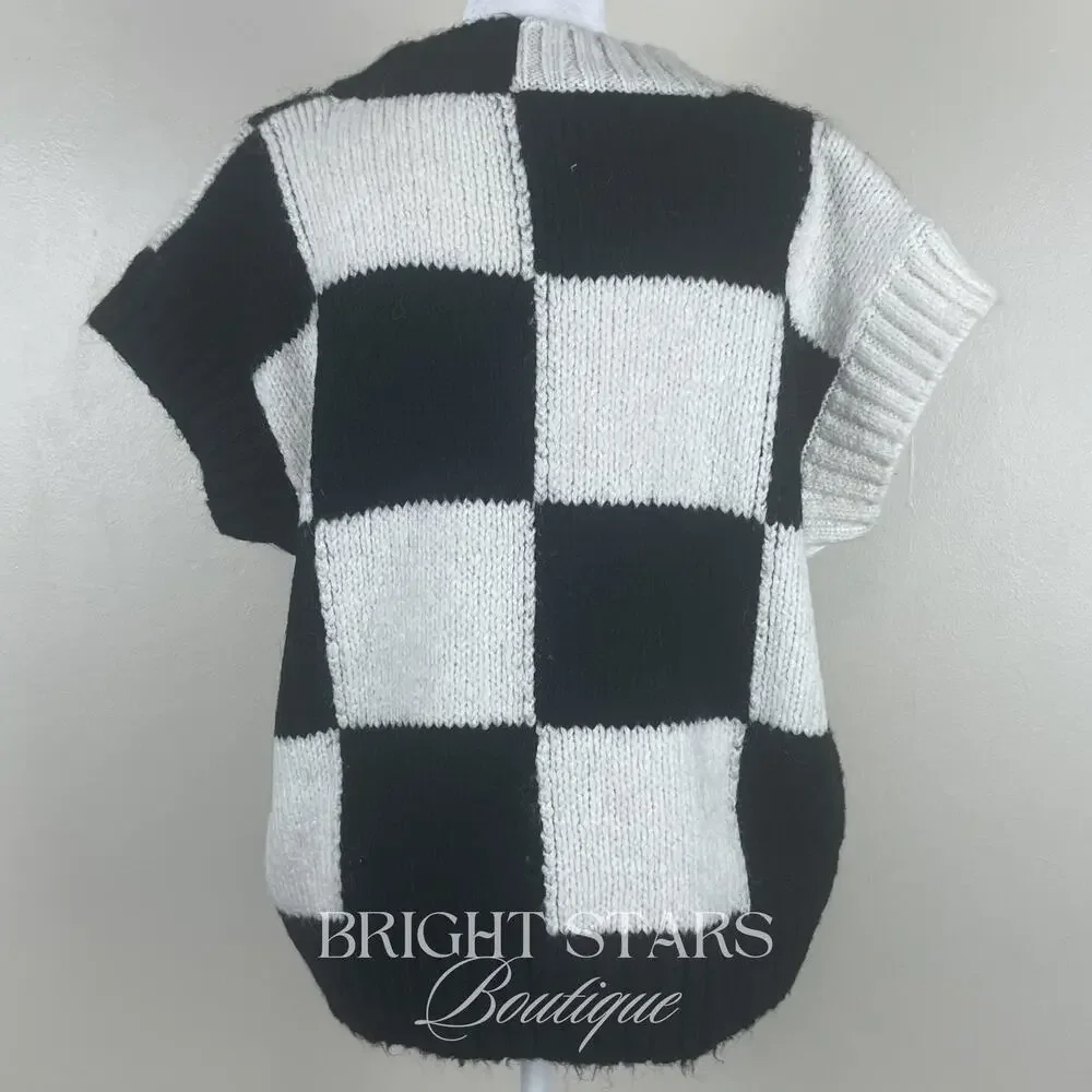 Rare Checkerboard Sweater Vest ASO Wednesday Addams Black White Cosplay